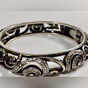 Brighton Silver Tone Crystal Scroll Bracelet, Oval, 2.25” Diameter; Vintage